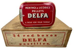 Pastiglie liquirizia al mentolo Delfa anni '30 gocce tosse lattine 24 SIGILLATE in scatola NUOVE - Foto 1 di 8