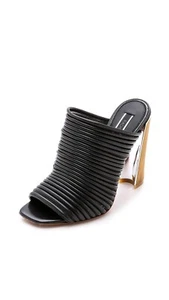 NEW Rachel Zoe Women's Shoes 8.5 Black Leather Strappy Seneca Mules Heels - Picture 1 of 11
