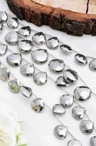Natural Silver Pyrite Faceted Pear Beads Necklace l 8 Inches Silver Pyrite Pears - Picture 1 of 10