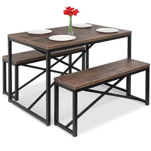 45.5in 3-Piece Bench Style Dining Furniture Set 4-Person Dinette W/ 2 Benches - Picture 1 of 66