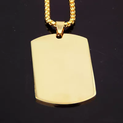 Charming Stainless Steel 18K Gold Plated Jewelry Men's Dog Tag Pendant Necklace - Image 1 of 4