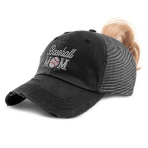 Womens Ponytail Cap Baseball Mom Style D Mommy Activity Distressed Trucker Hats - Picture 1 of 24