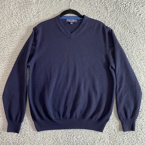 Davis & Squire Extra Fine Merino Wool V-Neck  Pullover Sweater Mens Large Navy - Picture 1 of 17