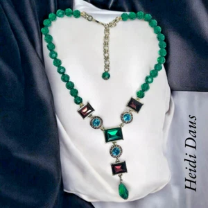HEIDI DAUS Gorgeous Emerald and Garnet Y-Drop Necklace (EUC) - Picture 1 of 13