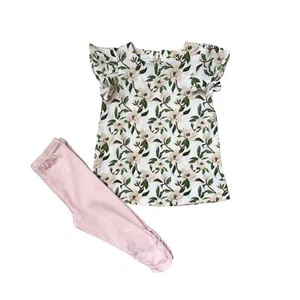 Mudpie Girls Tunic Top Capri Matching Set Magnolia Floral Size 5T Toddler New - Picture 1 of 6