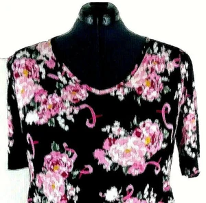 Torrid 2 Black Pink Floral Favorite Tunic V-neck Super Soft Breast Cancer 2X New - Picture 1 of 6