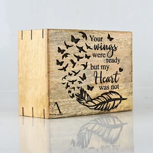 Wooden Urn For Human & Pet Ashes | Your wings were ready but my heart was not - Picture 1 of 9