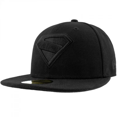 Superman James Gunn Logo Black on Black New Era 59Fifty Fitted Hat Black - Image 1 of 4