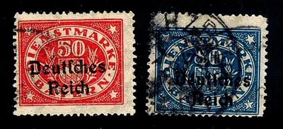 Baviera alemana Scott #O58 y O62 usado sobreimpreso Deutsches Reich 1920 Foto 1 de 2