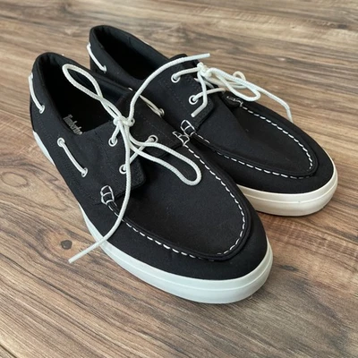 Timberland Talla 10.5 Hombres Zapato Union Wharf 2.0 Barco Negro Lona Con Cordones Informal Foto 1 de 4