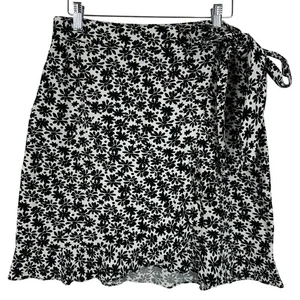 Loft Rock Größe 4 Leinenmischung Faux Wickeloptik schwarz weiß Gänseblümchen schick Blumen Rüschen - Bild 1 von 13