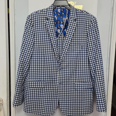 Blazer de guinga texturizado Bachrach abrigo deportivo para hombre azul blanco forro de guitarra 46R Foto 1 de 4