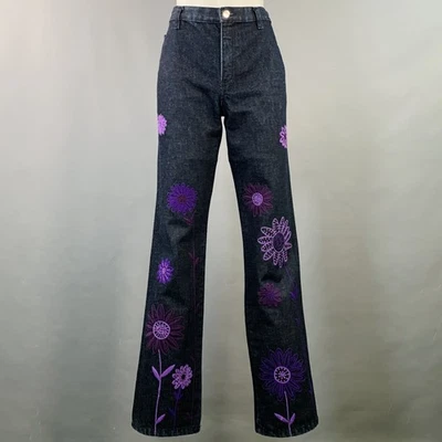 Jeans rectos florales de sarga de mezclilla púrpura índigo talla 6 de Moschino Foto 1 de 4