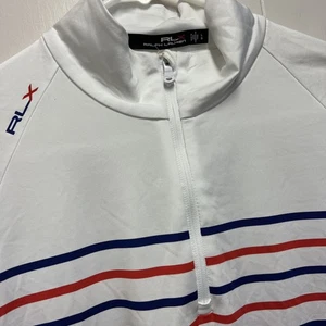 Polo Ralph Lauren Golf Half Zip Pullover RLX Women’s Large White W/ Red Blue - Picture 1 of 10