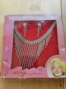 Vintage Rhinestone Costume Jewelry Clip Earrings, Necklace. Marilyn Monroe NIB - Picture 1 of 6