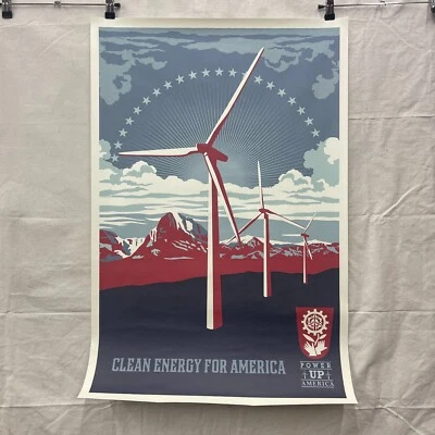 Shepard Fairey Obey 2009 Power Up America Offset Windmill Poster Obey 24x36 - Image 1 of 4