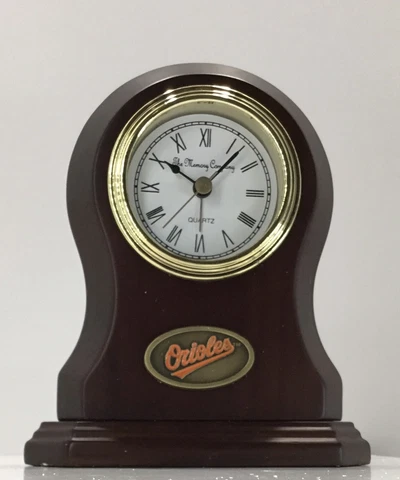 Baltimore Orioles Desk Mantle Clock Memory Company Wood Mahogany Battery Cover