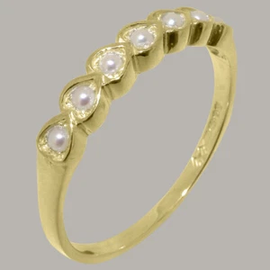 Solid 14k Yellow Gold Cultured Pearl Womens Eternity Ring - Picture 1 of 5