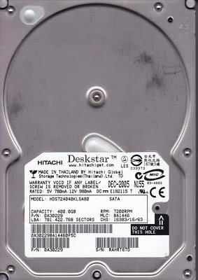 Hitachi HDS724040KLSA80  400Gb SATA  mlc:BA1446   p/n:0A30229   B3-7 - Image 1 of 2