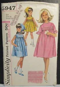 Simplicity Pattern 5947 Girls One-Piece Dress & Scarf Size 14 Breast 32" Cut Vtg - Picture 1 of 16