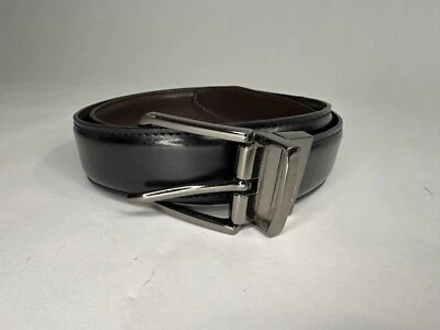 Perry Ellis Black Brown Reversible Belt Mens 32/80 Silver Tone Buckle - Image 1 of 4