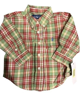 9 Monate Jungen Ralph Lauren grün kariertes Langarm Logo Hemd neu mit Etikett! - Bild 1 von 1