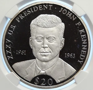 2000 LIBERIA US President JOHN F KENNEDY Proof Silver 20 Dollar Coin NGC i106795 - Picture 1 of 5