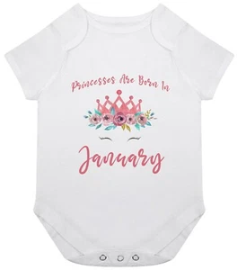 Princess Born January Baby Grow Babygrow Bodysuit Gift New Birthday Girl Month - Picture 1 of 1