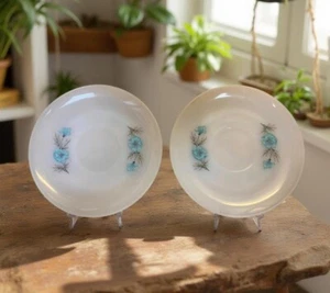 Vintage Fire-King Saucers – Blue Cornflower Pattern – Set of 2 – 1950s Milk Glas - Picture 1 of 7