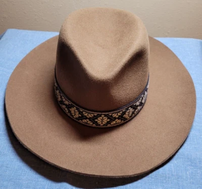 Olive And Pique Wide Band 100% Wool Felt Hat  w/Adjustable Size Peyton Rancher - Image 1 of 4