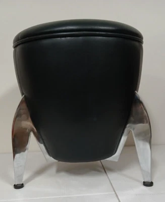 Vintage 1970's Black Faux Leather Chrome Space Age Footstools Retro Rocket Style - Image 1 of 4