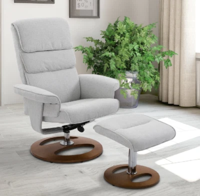 Linen Reclining Chair & Footstool - Grey - Image 1 of 4