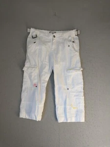 Old Navy Girls Pants 14 White Linen Blend Flat Front Low Rise Cropped Light Wash - Picture 1 of 11