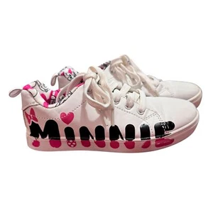 Disney Minnie Mouse White Sneakers Tennis Shoes Girls Size 2 Lace Up Athletic - Picture 1 of 7
