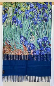 Irises by Van Gogh 100% Cashmere Scarf Hand Tailored in Germany Large Reversible - Picture 1 of 6