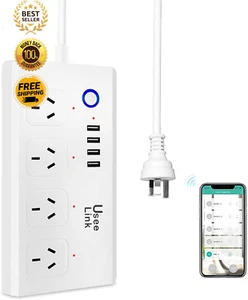 WiFi Smart Power Strip 4 Outlets 4 USB Ports Timer Voice APP Alexa Google 1.5M - Picture 1 of 12
