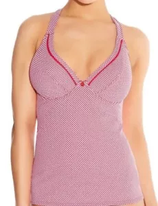 Freya Resort Tankini Top Size 34D Red White Underwired Padded Plunge Bra 3773 - Picture 1 of 12