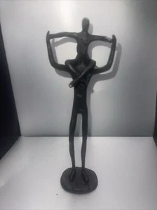 Vtg FATHER AND CHILD on shoulders Brutalist Metal Sculpture Figurine 9" - Picture 1 of 5