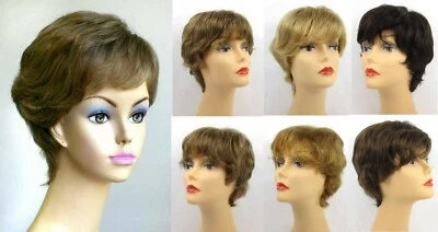 100% HUMAN HAIR WOMENS SHORT STRAIGHT SLIGHTLY WAVY WIG W/ WISPY BANGS SANDY - Image 1 of 4
