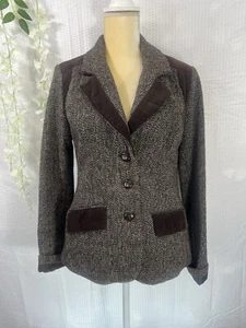 Blazer de tweed para mujer talla mediana marrón espiga VELVETEEN ribete casa de muñecas - Imagen 1 de 14