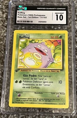 CGC 10 Gem MINT Koffing PORTUGUESE Base 1st Edition Pokemon 51/102  Psa Pop 1 - Image 1 of 2