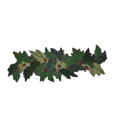 Glass Beaded Table Runner Christmas Holiday Holly Berry 13" x 36" Food Network - Image 1 of 4