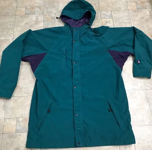 Vtg JanSport Teal & Purple Nylon Windbreaker Rain Coat Jacket Hooded Mens Medium - Picture 1 of 12