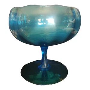 Vintage BoHo MCM Mid Century Modern Empoli türkis blau Glas Sockel Schale mit Fuß - Bild 1 von 9