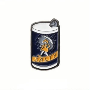 “Salty” Enamel Pin - Blue Salt Carton - Morton’s Iodized - Umbrella Girl Funny - Picture 1 of 4