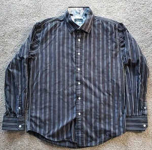 7 Diamond Navy Blue Striped Long Sleeve Flip Cuff Shirt Xlarge - Picture 1 of 10