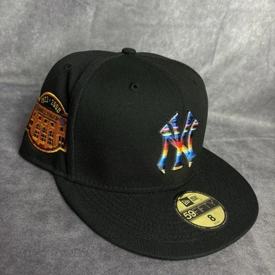 New York Yankees New Era 59Fifty Sombrero Ajustado 8 Negro Arco Iris Tejido Manta NUEVO Foto 1 de 4