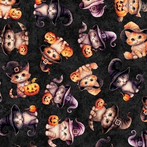 Feline Drive Fabric QT CUTIES Halloween Kittens Black - Fat Quarter (18"x22") FQ - Picture 1 of 7
