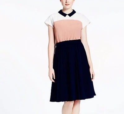Vestido plisado Kate Spade colorblock cuello blanco, rosa y negro talla 8 Foto 1 de 4