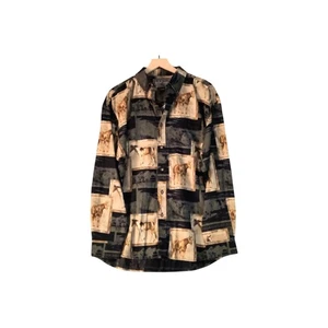 Bit & Bridle Outfitters Shirt Mens Large Beige Horse Print Western Button Up - Picture 1 of 9